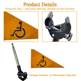 Elderly Wheelchairs Flag for Scooters & Rollator Safety Accessories, 4 Feet Length, Folding