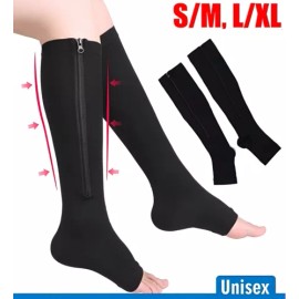 Unbranded 3 PAIR Vital Socks For Compression Socks 20-30mmHg Men Women Circulation Recover - Black Zipper Compression Socks, L/XL, 3 Pairs Open Toe Socks