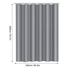 LUKDUNG 240 x 200 cm Polyester Textile Shower Curtain Anti-Mould for Bathroom, Curtain for Bathtub Shower Made of Fabric Waterproof Washable Shower Curtain with 16 Hooks Light Grey