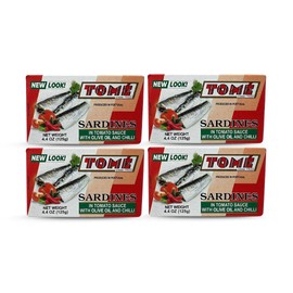 4 Packs Tome Sardines (In Tomato Sauce w/ Olive Oil & Chili) 125g Ea
