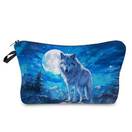 Livel lhood Wolf Makeup Bag Moon Wolf Small Organizer Bag Toiletry Zipper Pouch Snow Wolf Cosmetic Bag Present for Wolf Lovers Women Friends, hzt0629