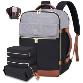 LOVEVOOK Travel Backpack, Carry On Backpack for Women, 40L Flight Approved Personal Item Backpack, Large Water Resistant Luggage Daypack with 3 Packing Cubes, fits 17inch Laptop, Grey-Black-Brown