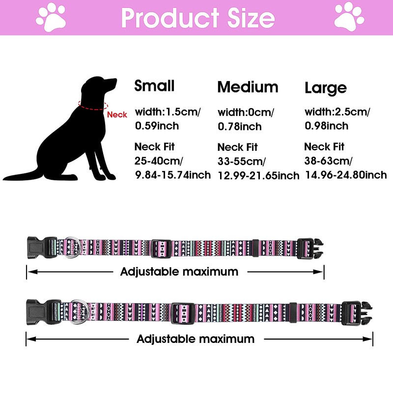 Cobee Nylon Dog Collar, Adjustable Puppy Collars with Patterns Bohemian
