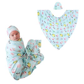Posh Peanut Swaddle Blanket & Headband Set – Viscose from Bamboo Stretchy Baby Swaddle for Newborn Girls, Receiving Blanket or Nursing Cover