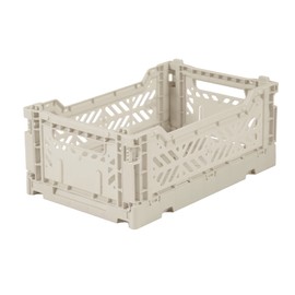 Ay-Kasa Folding Crate, Sturdy Folding Box made of Plastic, Stackable, Light Grey, Mini (27 x 17 x 11 cm)