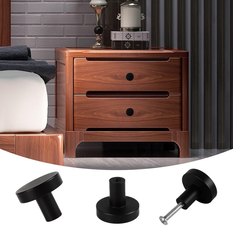 CVIUYO 6 Pcs 30mm Round Cabinet Knobs, Black Drawer Knobs,