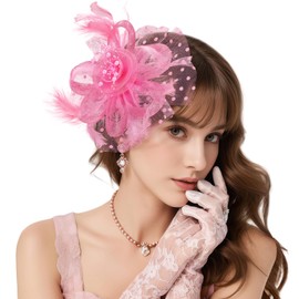 coclothy Fascinators Hats for Women Flower Mesh Ribbons Feathers on a Headband and a Clip Tea Party Headwear for Girls and Women