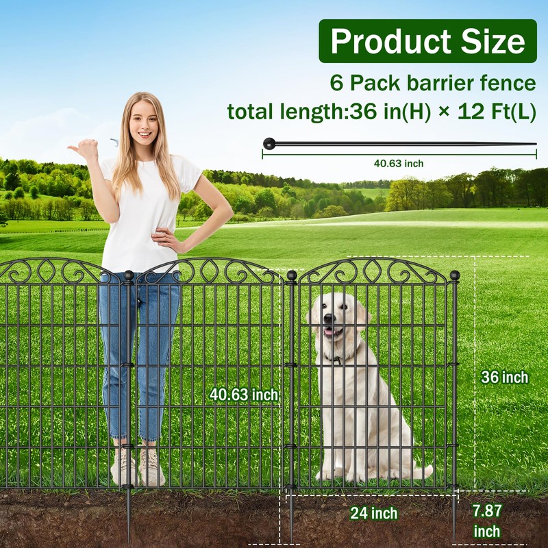 No Dig Decorative Garden Fence 6 Panel with Gate -