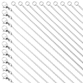 HJZHII Pack of 20 Jewellery Necklaces, 45 cm and 50 cm Bracelet, Women's Link Chain, Silver Necklaces with Lobster Clasp, Bulk Snake Chain Bracelet, Craft Pendant for DIY Jewellery Making