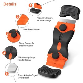 Multi-Surface Scraper Tool, Double Edged Non Scratch Scraper Cleaning Tool with 10 Steel and 10 Plastic Blades Scrapers, Glass Scraper for Windows Hob, Paint, Window, Stoves, Removes Stickers