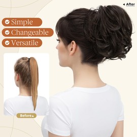 youngways Claw Clip Short Ponytail Messy Bun Hair Piece Bendable Hair Branch Extensions Wavy Curly Synthetic Versatile Dark Brown Hairpieces