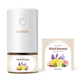 SenseFlow Space Fragrance Diffuser SF101 - Adjustable Natural Atomizer Essential Oil Kit with 40-Day Long-Lasting Aroma, LED Light, Ideal for Home, Hotel, Studio - Minted Rosewood