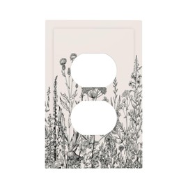 Wildflower Botanical Electrical Duplex Outlet Cover Decorative 1 Gang Device Receptacle Plug Wall Plate White Black Floral Flower Plant Herbs Sage Leaves Decorative Bathroom Accessories Decor
