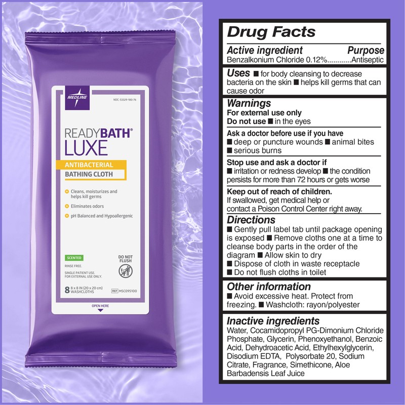 Medlind ReadyBath LUXE (8 Wipes/1 Pack), Scented, Extra Thick Adult