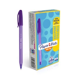 Paper Mate InkJoy 100 Capped Ballpoint Pen - Ultra Smooth Ink - Medium Point - Purple Ink - Box of 12