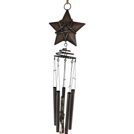 Ebros Gift Western Lone Star with Coiled Barbed Wires Design and Revolver Pistols Metal Decorative Wind Chime Garden Patio Mobile Hanging Figurine for Cowboys Cowgirls Country Farmhouse Accent