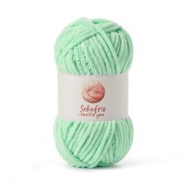 Chunky Chenille Yarn for Crocheting, Baby Yarn for Crocheting Soft Blanket, 87.4 yds /3.5 oz Crochet Yarn, Bulky 5 Amigurumi Yarns, Fluffy Velvet Yarns for Knitting Crafts (Mint Green)
