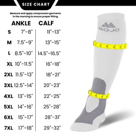 Mojo Compression Socks for Women and Men 20-30mmHg Wide Calf - Plus Size Medical Knee High Support Stockings for Edema, Swelling, Bariatric Surgery Recovery - White, 6X-Large - A601