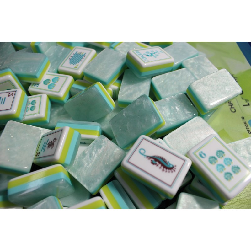 4-Layer Engraved American Mahjong Set, Boutique 160-Tile Mint Marbled Edition,