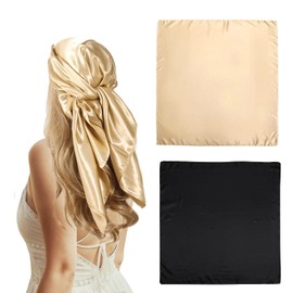 AWOCAN 2PCS große Satin Square Kopftuch Satin Kopftücher Vintage Square Schal Bandanas Seide Satin Haar Wrapping Schals für Frauen 35Inch/90CM (khaki+schwarz)