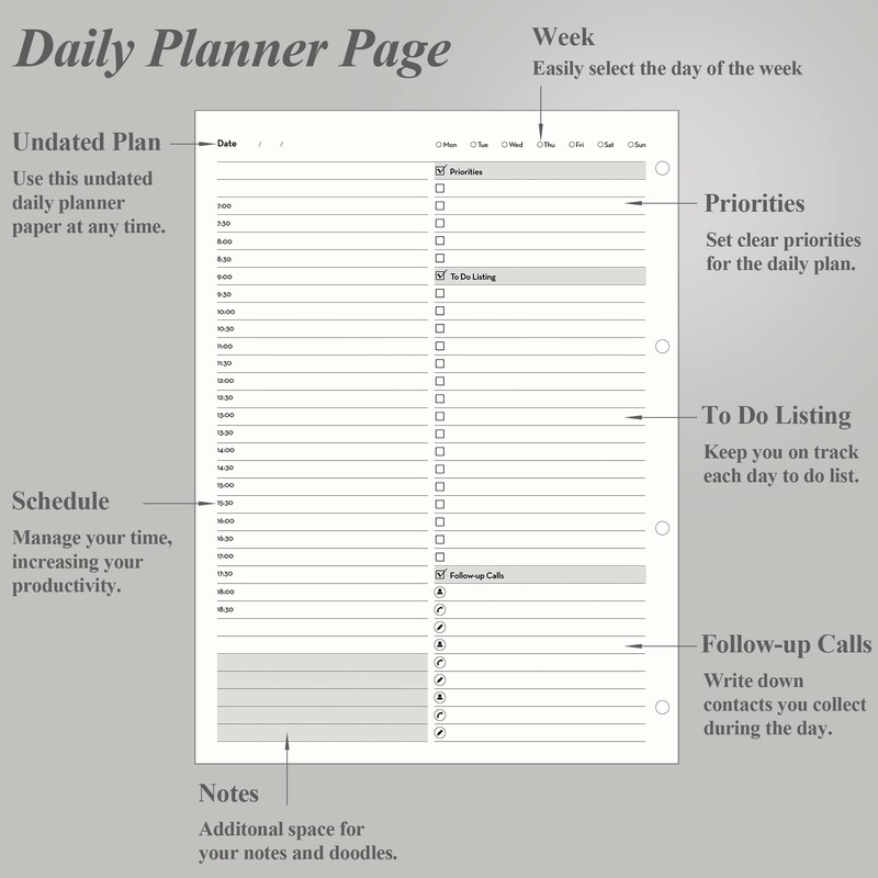 EMSHOI Daily Planner Refill 29.5 x 22 cm, 80 Sheets,