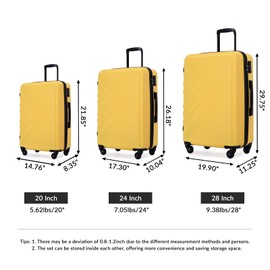 TREATLIFE HOME 3 Piece Luggage Set Lightweight Hard-Shell Suitcases with Spinner Wheels, TSA Lock, Yellow