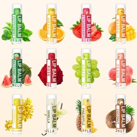 DMSKY 60 Pack Lip Balm, Natural Lip Balm Bulk, Moisturizing Lip Balms with Vitamin E and Coconut Oilfor Chapped Lips-12 Flavors