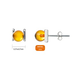 Baltic Amber Sterling Silver Stud Ball Earrings for Women