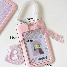 runrayay Acrylic Kpop Photo Card Holder 3 Inch Credit Card ID Bank Card Bus Card Student Card Key Ring Student Card Key Ring Children Badge Teenagers Return to School (A)