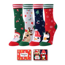 HAPPYPOP Christmas Gifts Stocking Socks for Girls Boys - Secret Santa Socks Gingerbread Socks for Little Kids, Xmas Stocking Stuffers Christmas Socks 4 Pack
