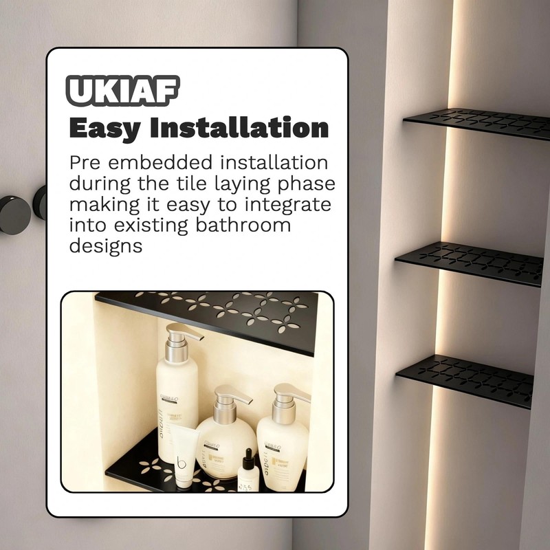 UKIAF 12 Inch Black Frosted Aluminum Material Shower Niche Shelf