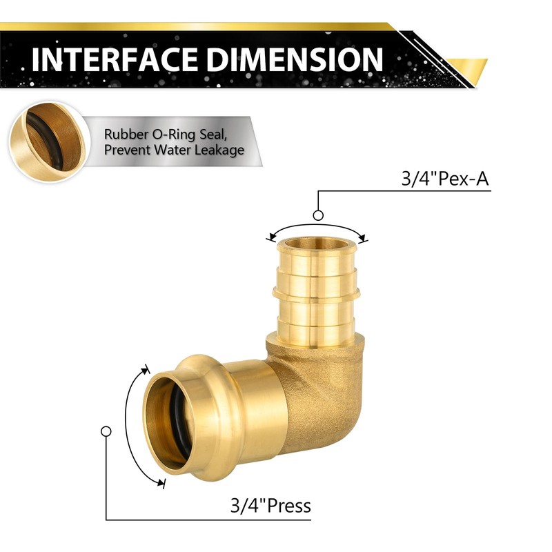 (5 Pack) FOSKAN 3/4"Press x 3/4"PEX Expansion Elbow, Brass Press