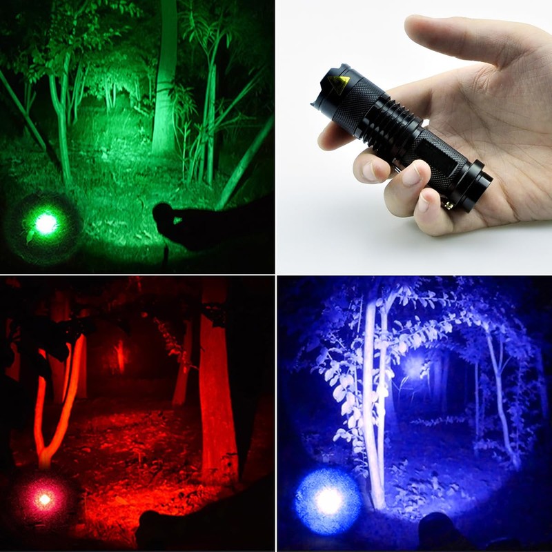 3 Pack Red Green Blue Light Bright Small Flashlights, LED