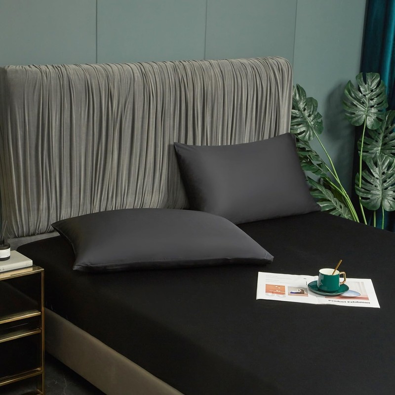 Bamboo Fitted Sheet 90 x 200 cm Black Antibacterial Soft