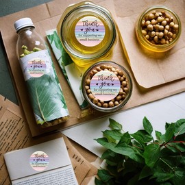 500Pcs 1.5inch Thank You Stickers, Thank You Stickers for Small Business, 1 Roll Round Thank You Stickers Adhesive Labels for Envelopes, Gift and Crafts Packing