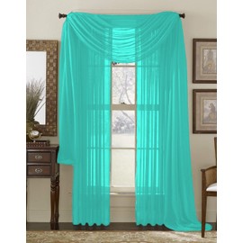 Interior Trends 3 Piece Fully Stitched Sheer Curtain Panel Window Drapes and Scarf Set of 2 Panels and 1 Matching Scarf (120" Long, Turquoise)