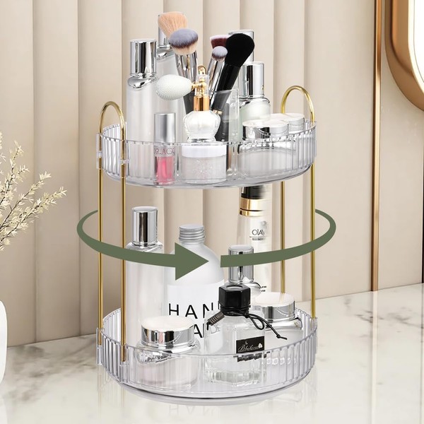 URAQT Make Up Organiser, 2 Tiers, 360° Rotating Cosmetic Organiser,