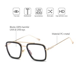 XFentech Retro Sunglasses - Metal Frame Square Vintage Glasses Eyewear for Men Women Goggle Classic Alloy Sunglasses UV400 Protection, Transparent / Black / Gold