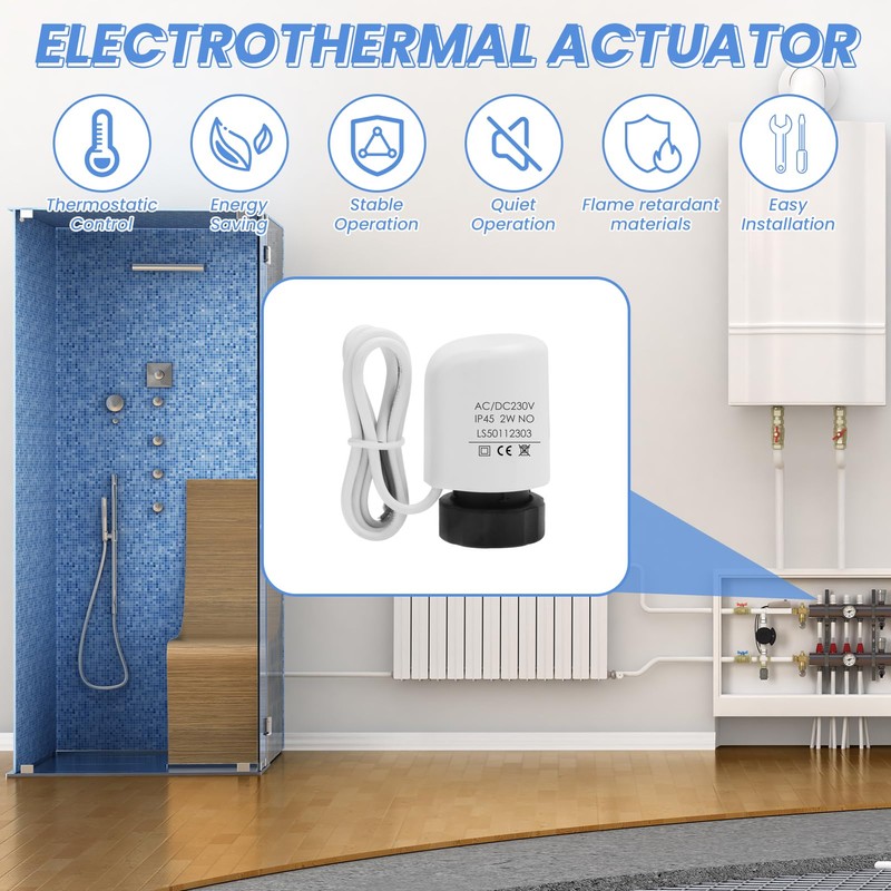 Underfloor Heating Actuator 230V with VA10 Adapter, AC230V Normally Closed