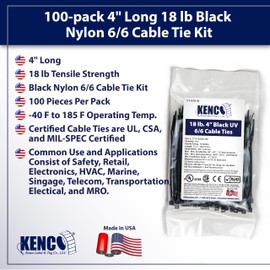 4 Inch Cable Ties, 18 Pound Tensile Strength, Made in the USA, MS3367-4-0, UL Listed, CSA Certified, CE and RoHS Compliant (1, Black)
