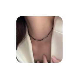 Aneneiceera Vintage Black Pearl Choker Necklace Rosary Beads Necklace Black Beads Necklace Boho Rice Pearl Necklace Jewellery For Women, Zinc