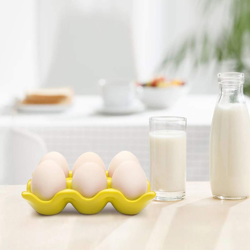 Flexzion Ceramic Egg Holder for Fridge - 6 Cups Egg