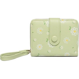 XFSRG Women's Purse Flower Purse Small Purse Organ Style Wallet Women Purse Lanyard Purse Coin Compartment Purse Many Compartments Zip Short Format Purse, Green