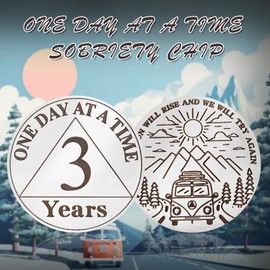 IELCJJ 3 Year Sobriety Coin - One Day at A Time Sobriety Token - Triplate AA Cions and Medallions - Alcoholics Anonymous Recovery Gifts for Men Women Sober Chip with PU Leather Keychain