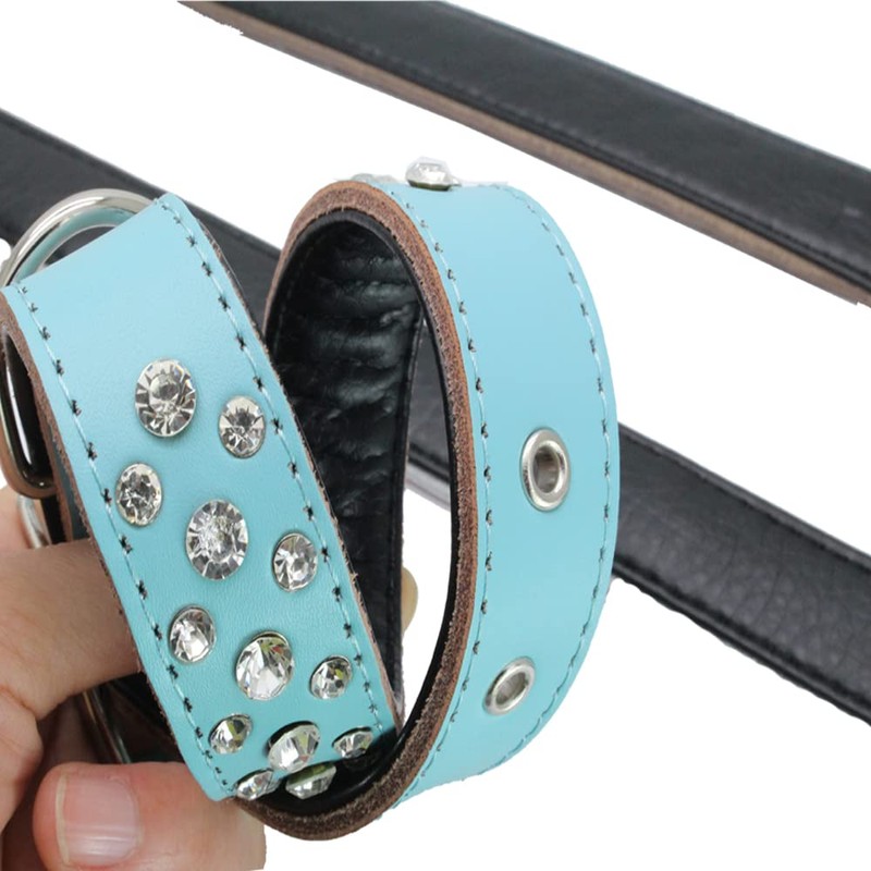 Bbmmayy Rhinestones Dog Collar, Adjustable Sparkly Crystal Studded Genuine Leather