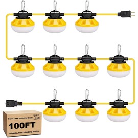 100FT Construction LED String Lights, Industrial Grade Best for Construction Sites, Renovation,Patio, Mine cave, Outdoor, and Other Outdoor Lighting Solutions Use, with Hook (100FT -10 Lights)