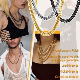 Prosteel Black Chunky Necklace Cuban Chain Big Gothic Goth Statement Necklaces Cool Men Women Mens Jewelry Xmas Gifts