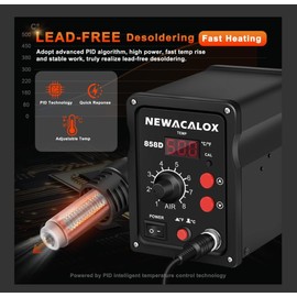 NEWACALOX Hot Air Rework Station 500°C Soldering Station with Hot Air Gun, Airflow Adjustable, Desoldering Station for BGA IC, SOIC CHIP, QFP, PLCC, etc.