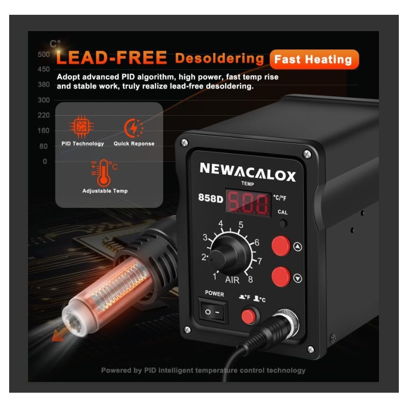 NEWACALOX Hot Air Rework Station 500°C Soldering Station with Hot