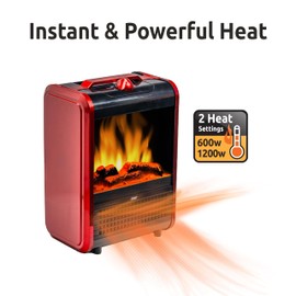 EZ-HEAT 1,200-Watt Mini Fireplace Space Heater with Realistic 3D Flame, Stay-Cool Body, Carry Handle, Overheat Sensor, and Safety Tip-Over Switch, MTBNT-12